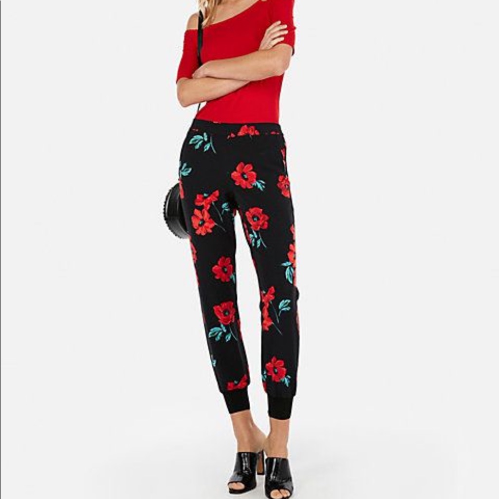Nwot Express Midrise Poppy Floral Jogger